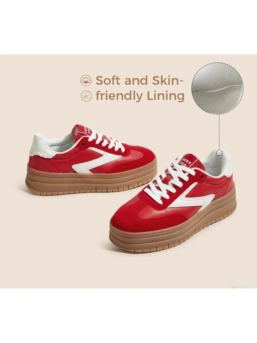 🆕Women's Red White Platform Sneakers Gum Thick Sole Tennis Walking Shoes